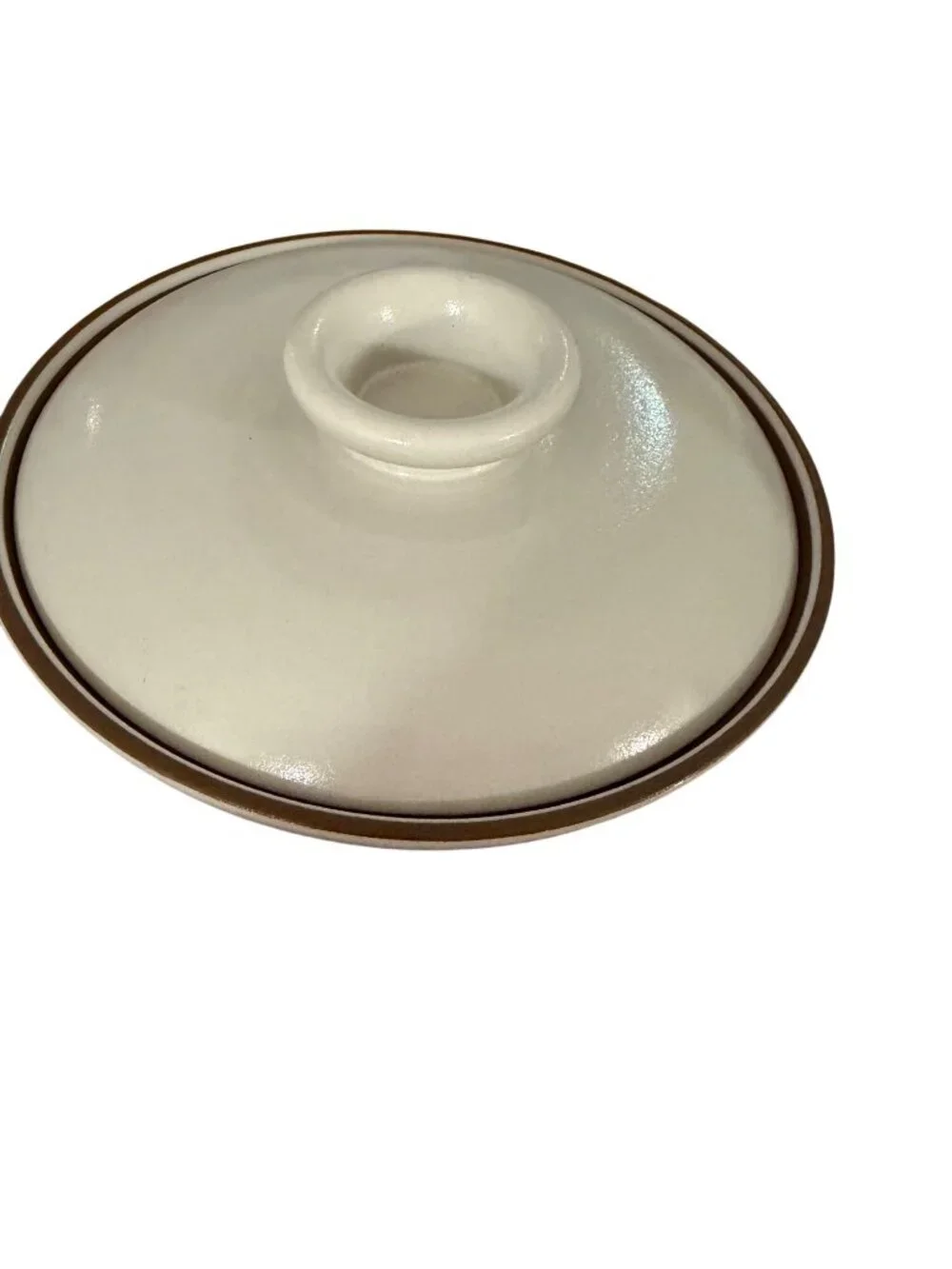 Heath Ceramics Medium Covered Serving Dish Brown Rim Cream Handmade USA